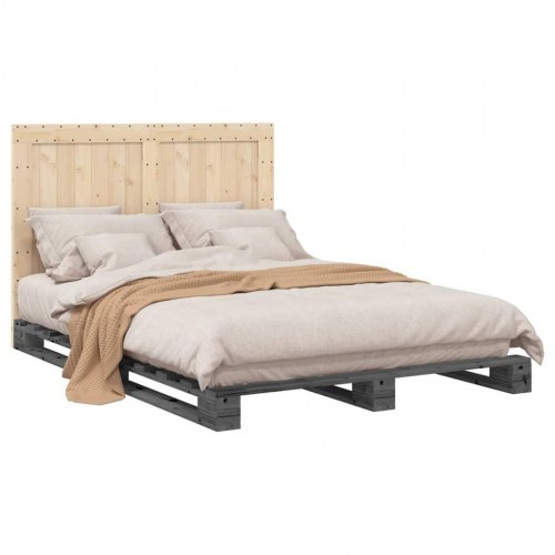 Sengeramme med sengegavl 140 x 200 cm i massivt fyrretræ - grå