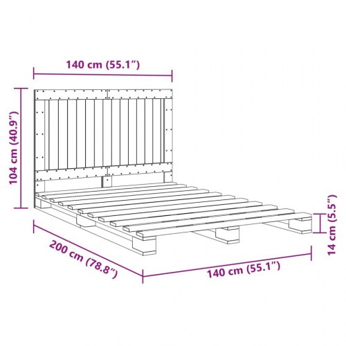 Sengeramme med sengegavl 140 x 200 cm i massivt fyrretræ - grå