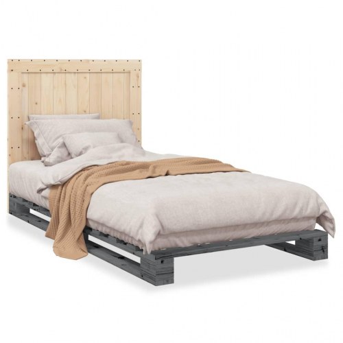 Sengeramme med sengegavl 100 x 200 cm i massivt fyrretræ - grå
