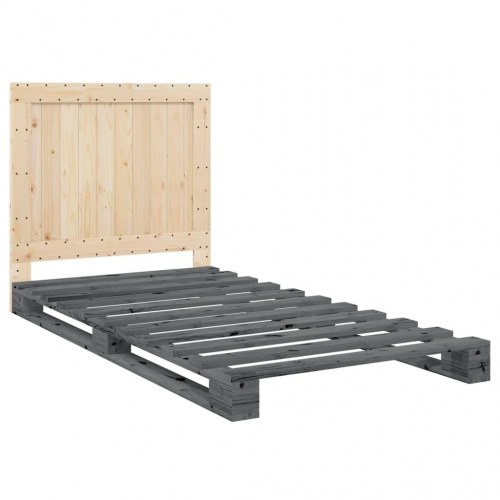 Sengeramme med sengegavl 100 x 200 cm i massivt fyrretræ - grå