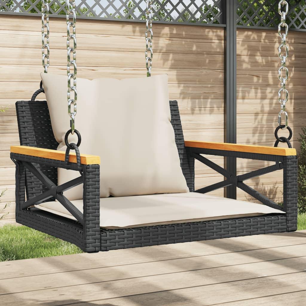Gyngebænk med hynder 63x62x40 cm polyrattan sort