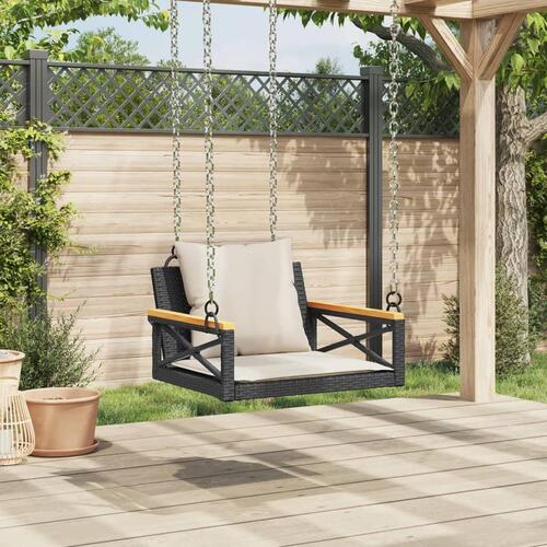 Gyngebænk med hynder 63x62x40 cm polyrattan sort
