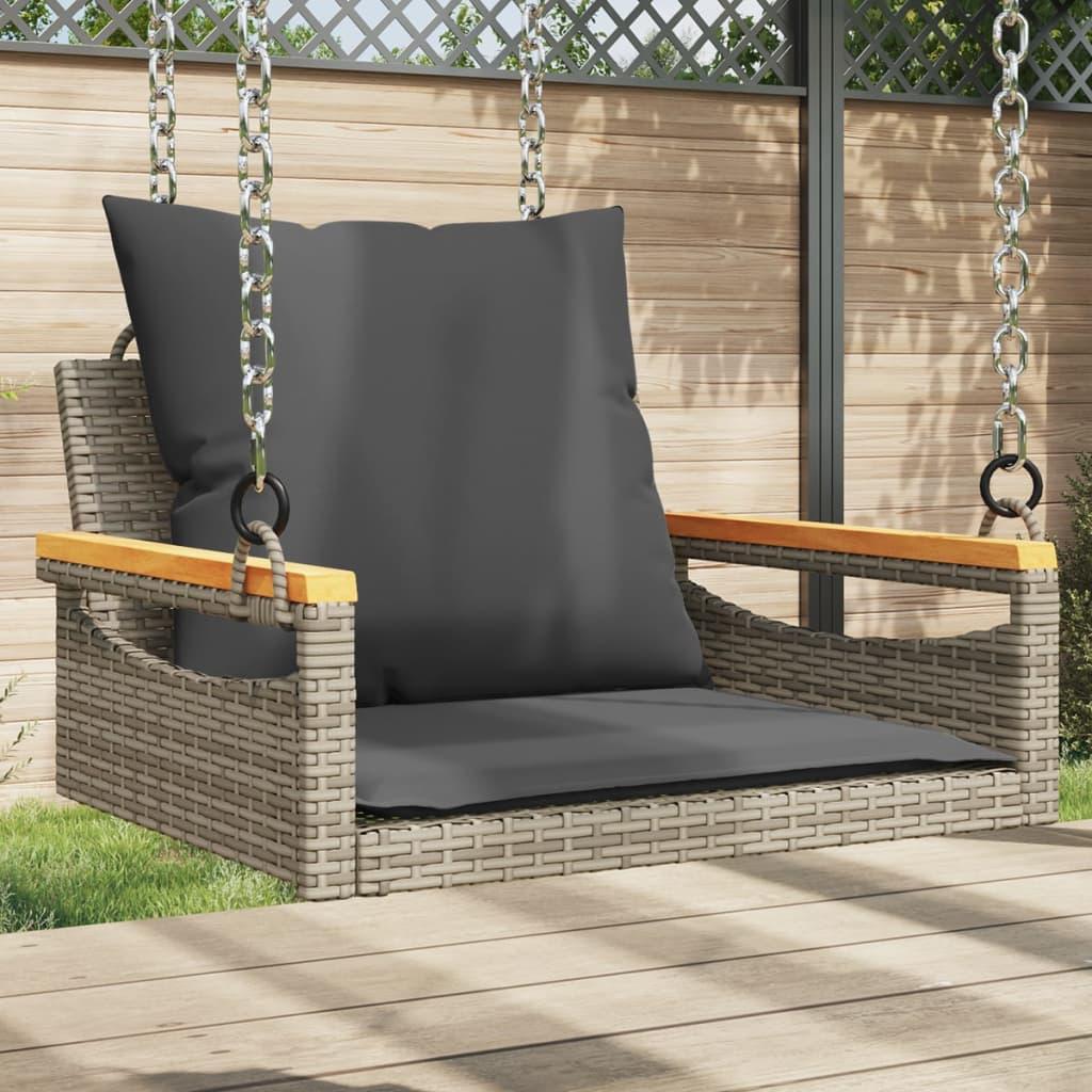 Gyngebænk med hynder 63x62x40 cm polyrattan grå