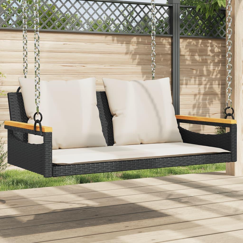 Gyngebænk med hynder 109x62x40 cm polyrattan sort