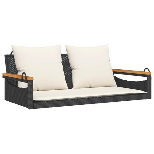 Gyngebænk med hynder 109x62x40 cm polyrattan sort