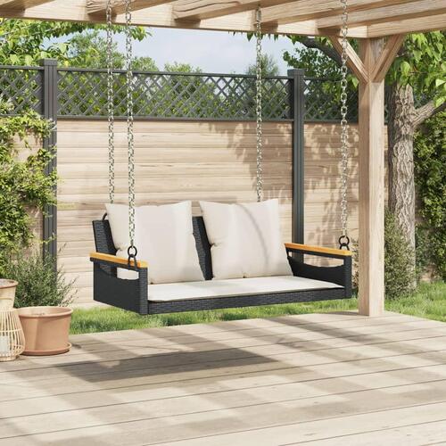 Gyngebænk med hynder 109x62x40 cm polyrattan sort