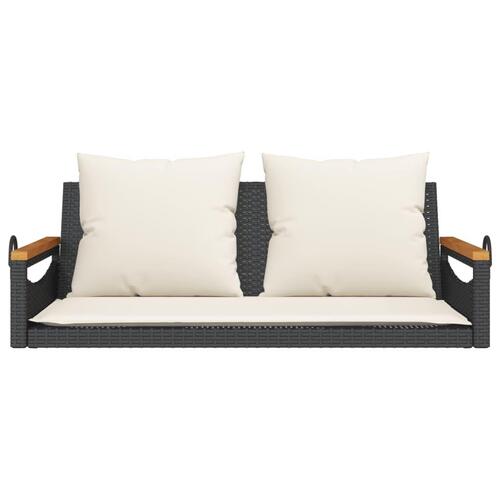 Gyngebænk med hynder 109x62x40 cm polyrattan sort