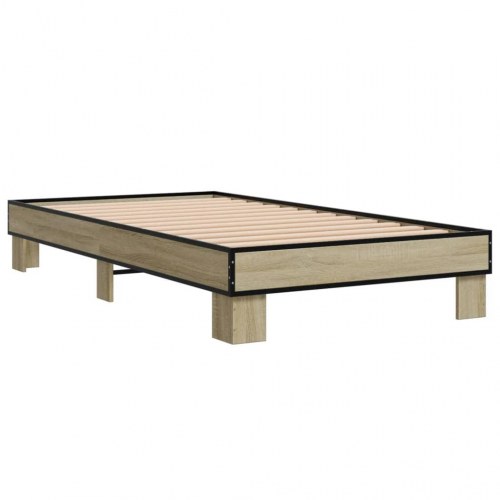 Sengeramme 90x190 cm konstrueret træ og metal sonoma-eg
