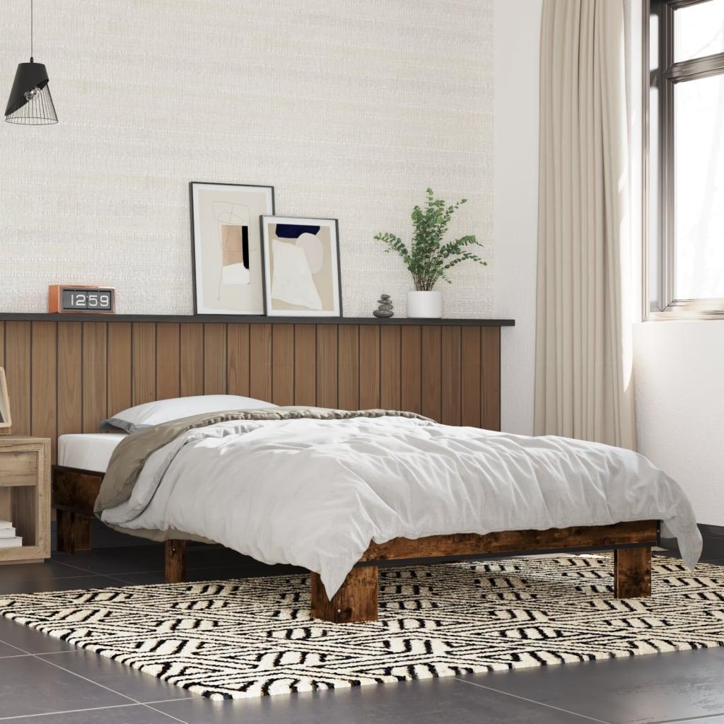 Sengeramme 90x200 Cm Konstrueret Træ Og Metal Røget Eg