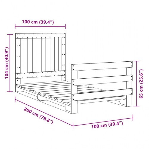 Sengeramme med sengegavl 100 x 200 cm - massivt fyrretræ