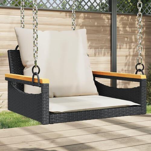 Gyngebænk med hynder 63x62x40 cm polyrattan sort