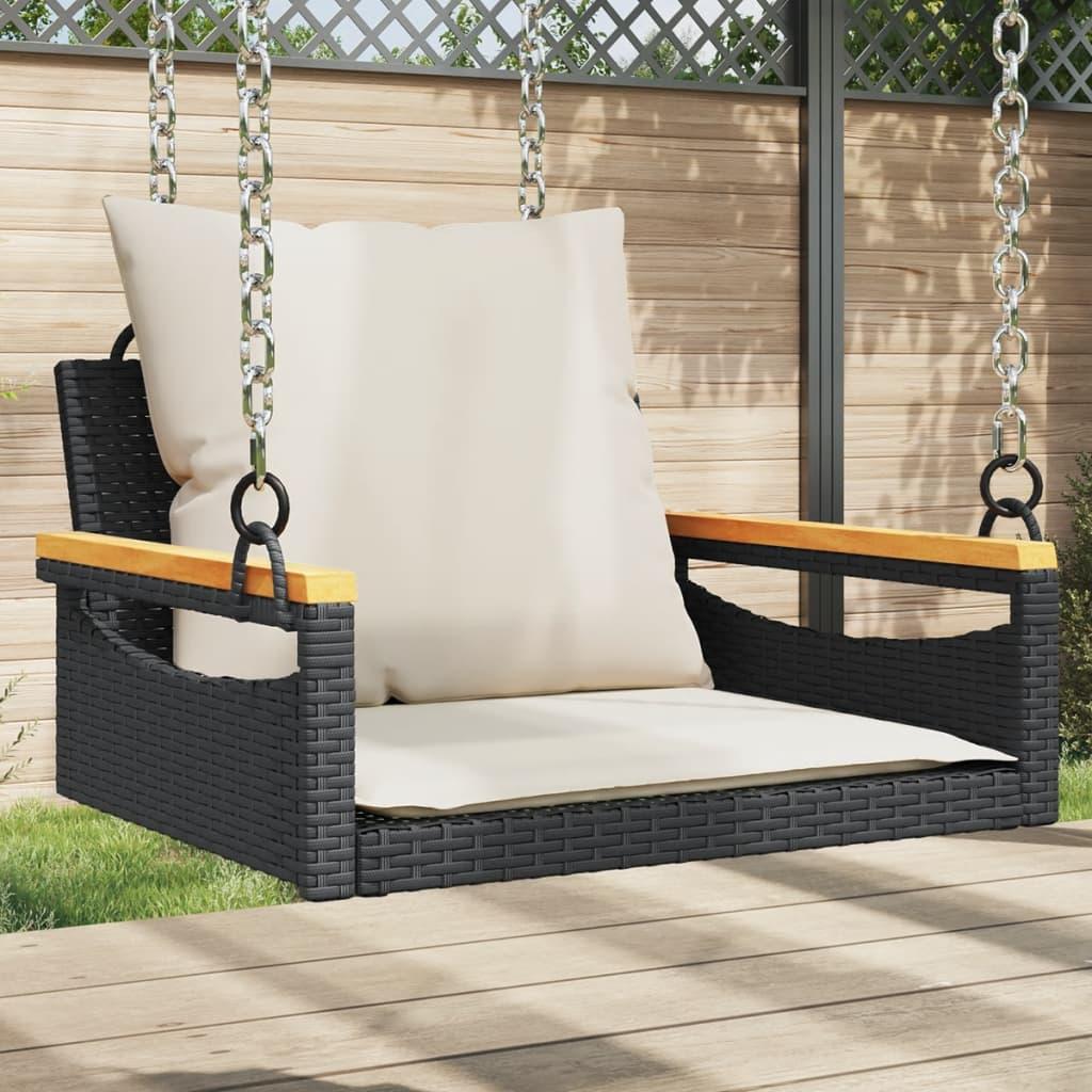 Gyngebænk med hynder 63x62x40 cm polyrattan sort
