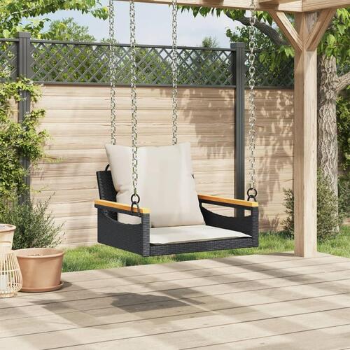 Gyngebænk med hynder 63x62x40 cm polyrattan sort