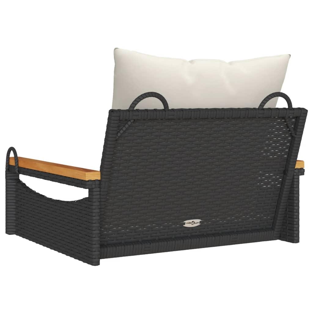 Gyngebænk med hynder 63x62x40 cm polyrattan sort