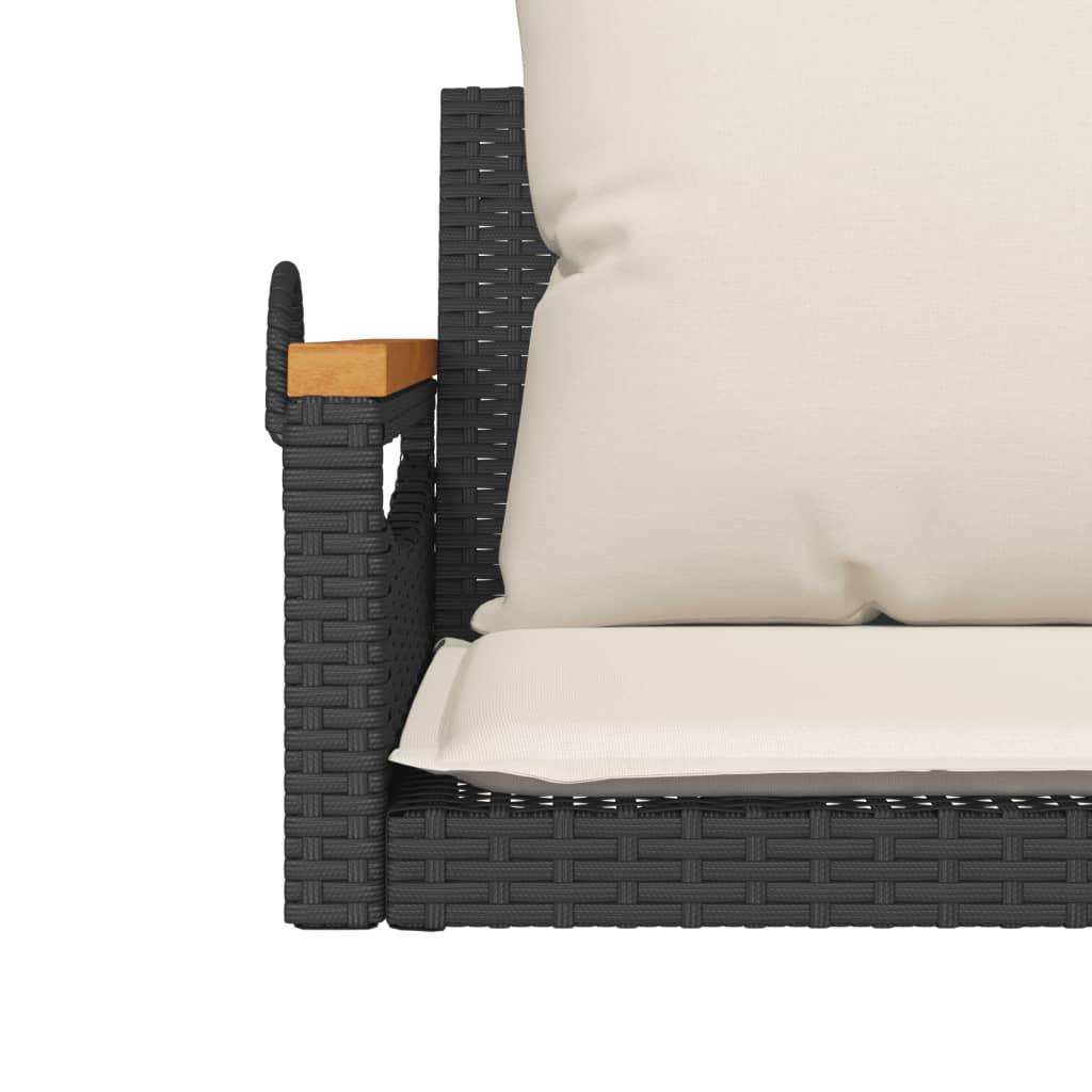 Gyngebænk med hynder 63x62x40 cm polyrattan sort