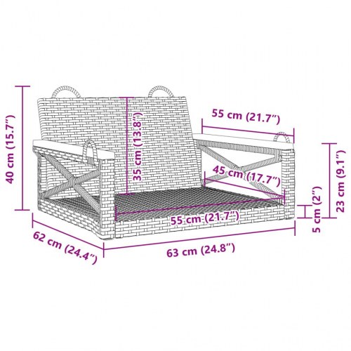 Gyngebænk 63x62x40 cm polyrattan sort