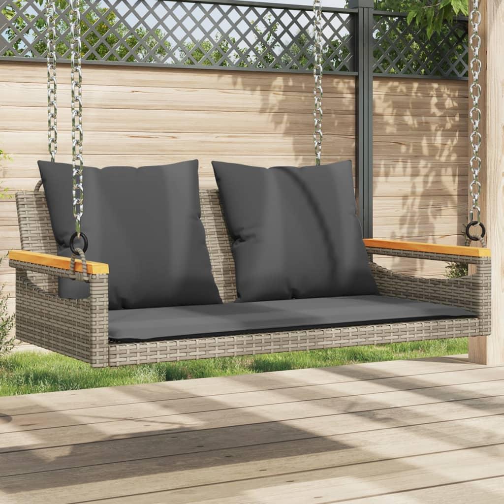 Gyngebænk med hynder 109x62x40 cm polyrattan grå