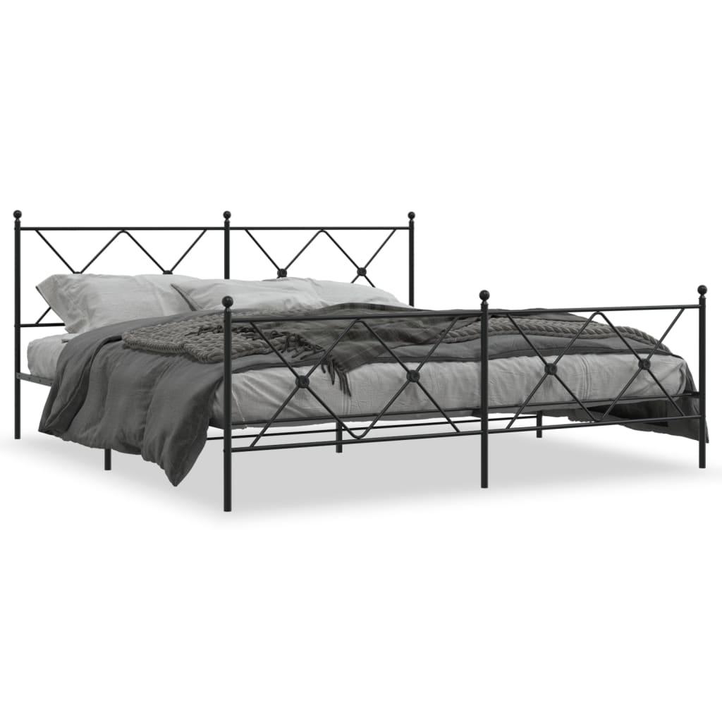 Sengeramme Med Sengegavl Og Fodgærde Metal Sort - med hovedgærde og fodgærde / 183 x 213 cm