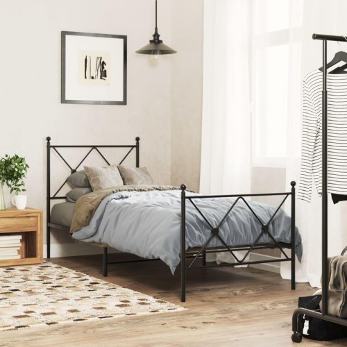 Sengeramme med sengegavl og fodgærde 75 x 190 cm - sort
