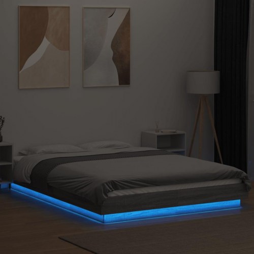 Sengeramme med LED-lys 140 x 200 cm - grå sonoma-eg