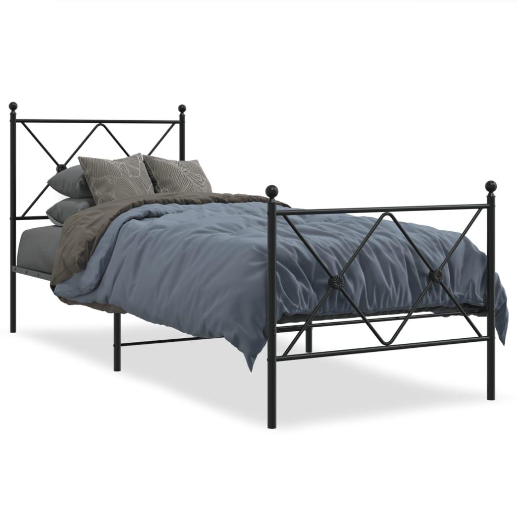 Sengeramme Med Sengegavl Og Fodgærde Metal Sort - med hovedgærde og fodgærde / 80 x 200 cm