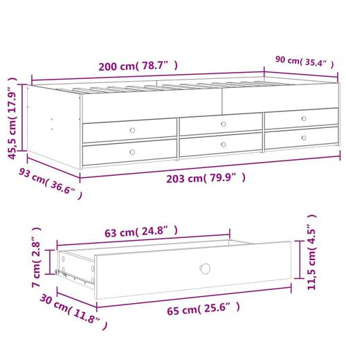 Daybed med skuffer uden madras 90x200 cm hvid