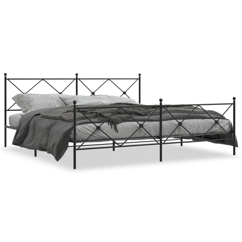 Sengeramme Med Sengegavl Og Fodgærde Metal Sort - med hovedgærde og fodgærde / 193 x 203 cm