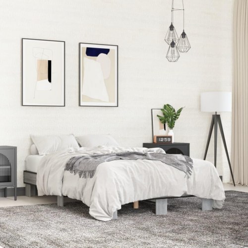Sengestel 135x190 cm konstrueret træ og metal grå sonoma-eg