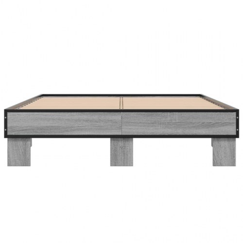 Sengestel 135x190 cm konstrueret træ og metal grå sonoma-eg