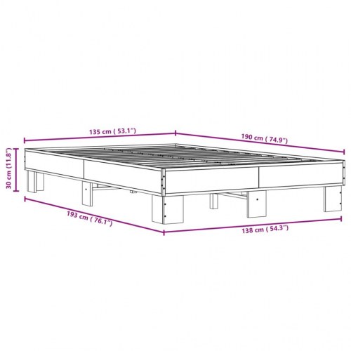 Sengestel 135x190 cm konstrueret træ og metal grå sonoma-eg