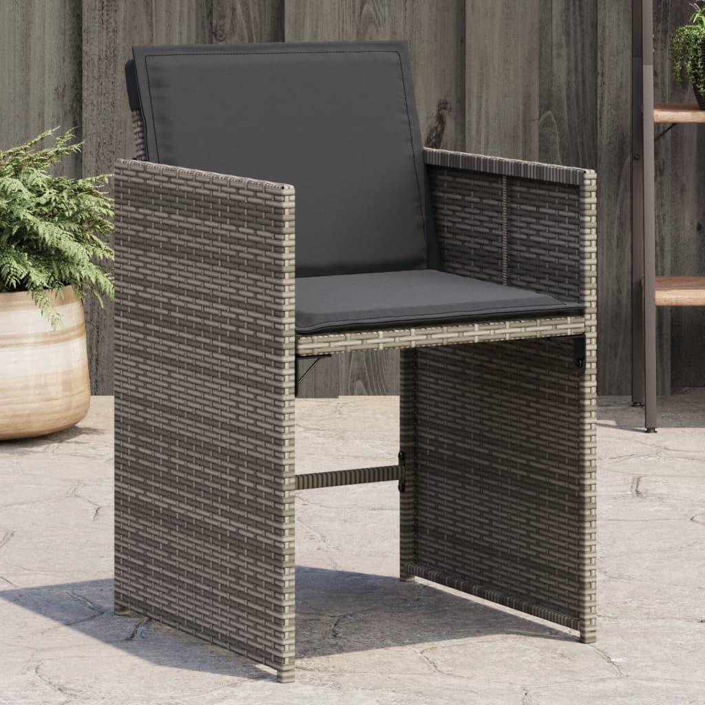 Havestole med hynder 4 stk. polyrattan grå