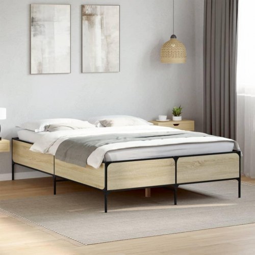 Sengestel 120 x 190 cm i konstrueret træ og metal - sonoma-eg