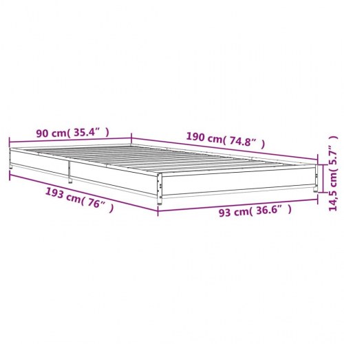 Sengeramme 90x190 cm konstrueret træ og metal sonoma-eg
