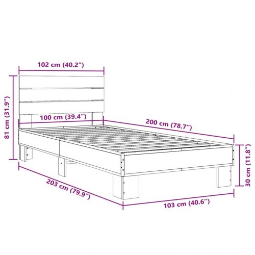 Sengeramme 100x200 cm konstrueret træ og metal grå sonoma-eg