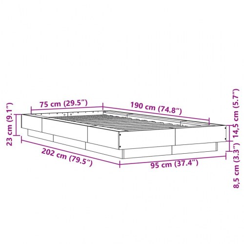 Sengeramme 75 x 190 cm i konstrueret træ - sort