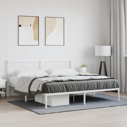 Sengeramme med sengegavl 180x200 cm metal hvid