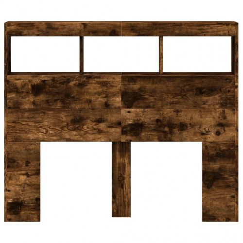 Sengegavl med opbevaring og LED-lys 120 x 17 x 102 cm - røget egetræ