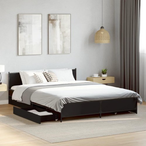 Sengeramme med 4 skuffer 135 x 190 cm - sort