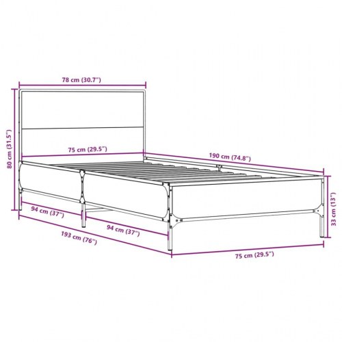 Sengeramme 75 x 190 cm med sengegavl - sonoma-eg
