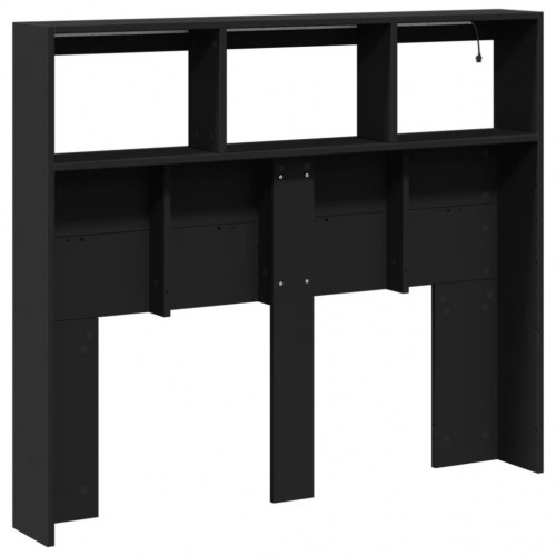 Sengegavl med opbevaring og LED-lys 120 x 17 x 102 cm - sort