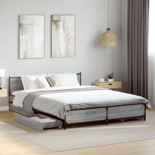 Sengeramme med 4 skuffer 135 x 190 cm - grå sonoma-eg