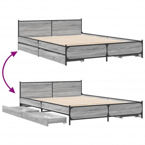 Sengeramme med 4 skuffer 135 x 190 cm - grå sonoma-eg