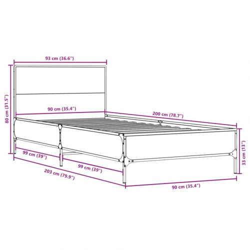 Sengeramme 90 x 200 cm med gavl - røget eg