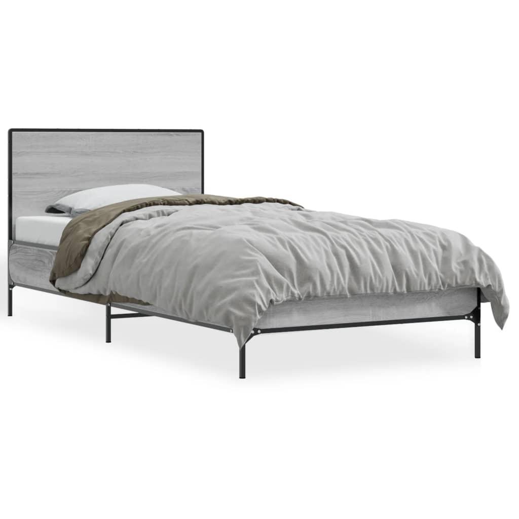 Sengeramme 90x190 cm konstrueret træ og metal grå sonoma-eg