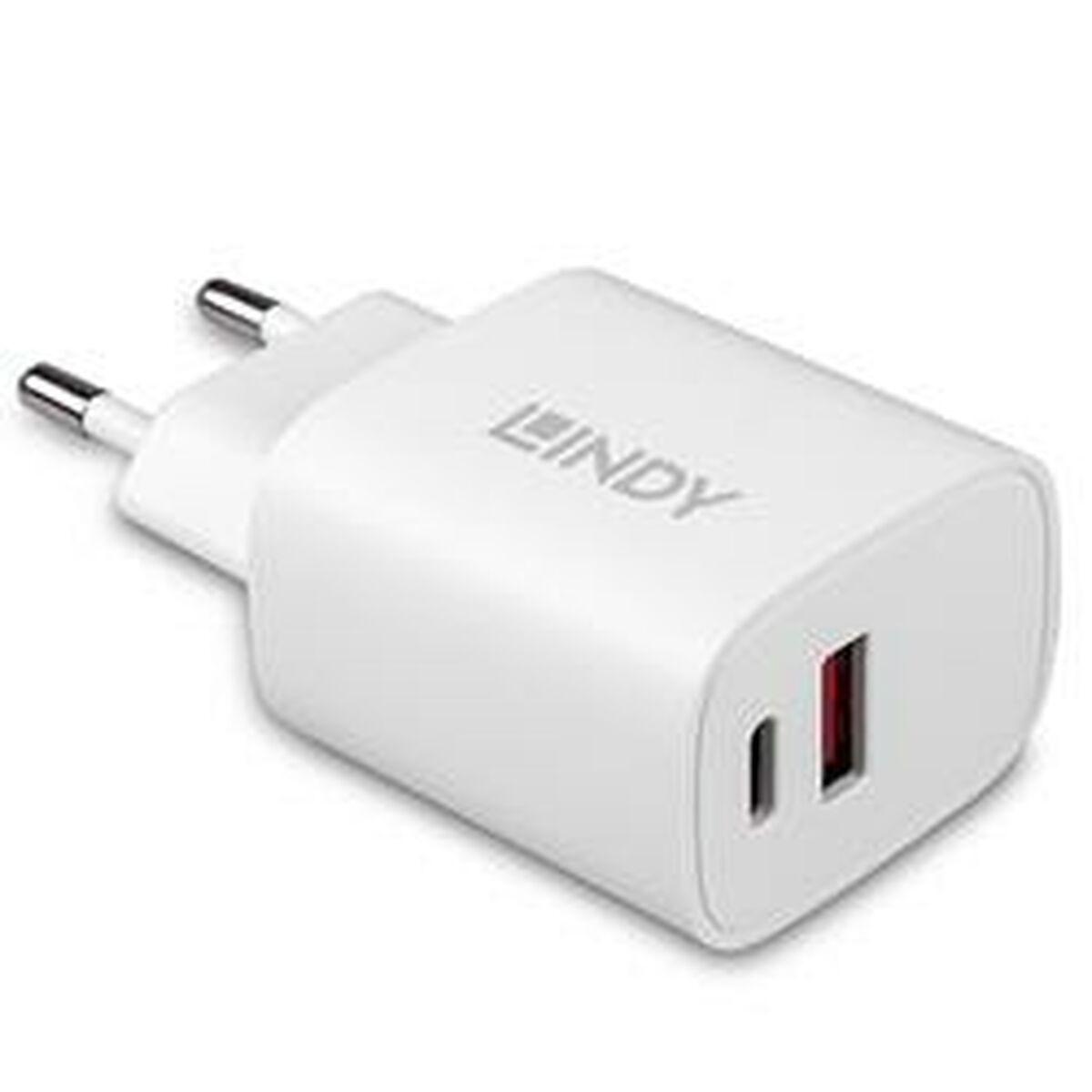 USB-oplader LINDY 73413 - 20 W, USB-C + USB, hvid