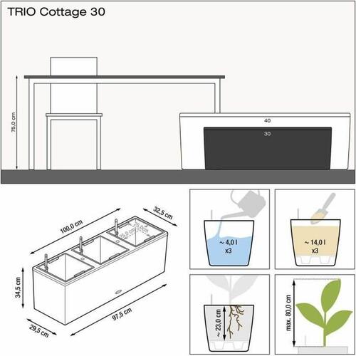 Selvvandende planter Lechuza TRIO Cottage Sort polypropylen 100 x 32,5 x 34,5 cm