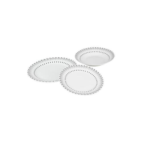 Spisestel Rice grain Hvid Sort Porcelæn 18 Dele