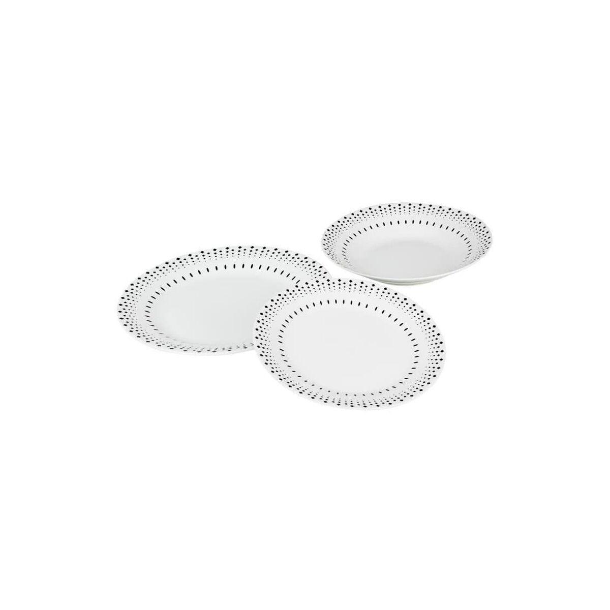 Spisestel Rice grain Hvid Sort Porcelæn 18 Dele