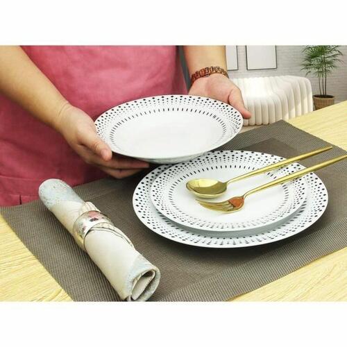 Spisestel Rice grain Hvid Sort Porcelæn 18 Dele