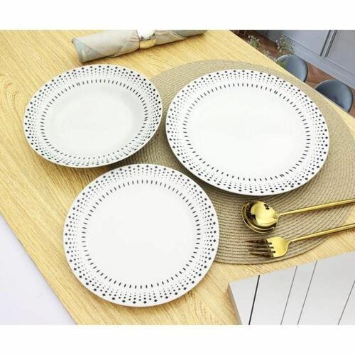 Spisestel Rice grain Hvid Sort Porcelæn 18 Dele